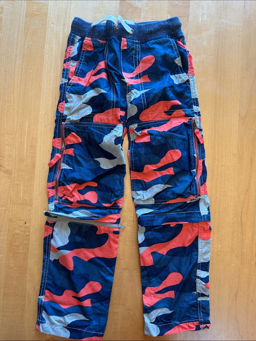 Boden Kids Convertible Camo Overalls - Navy, Coral & Light Gray